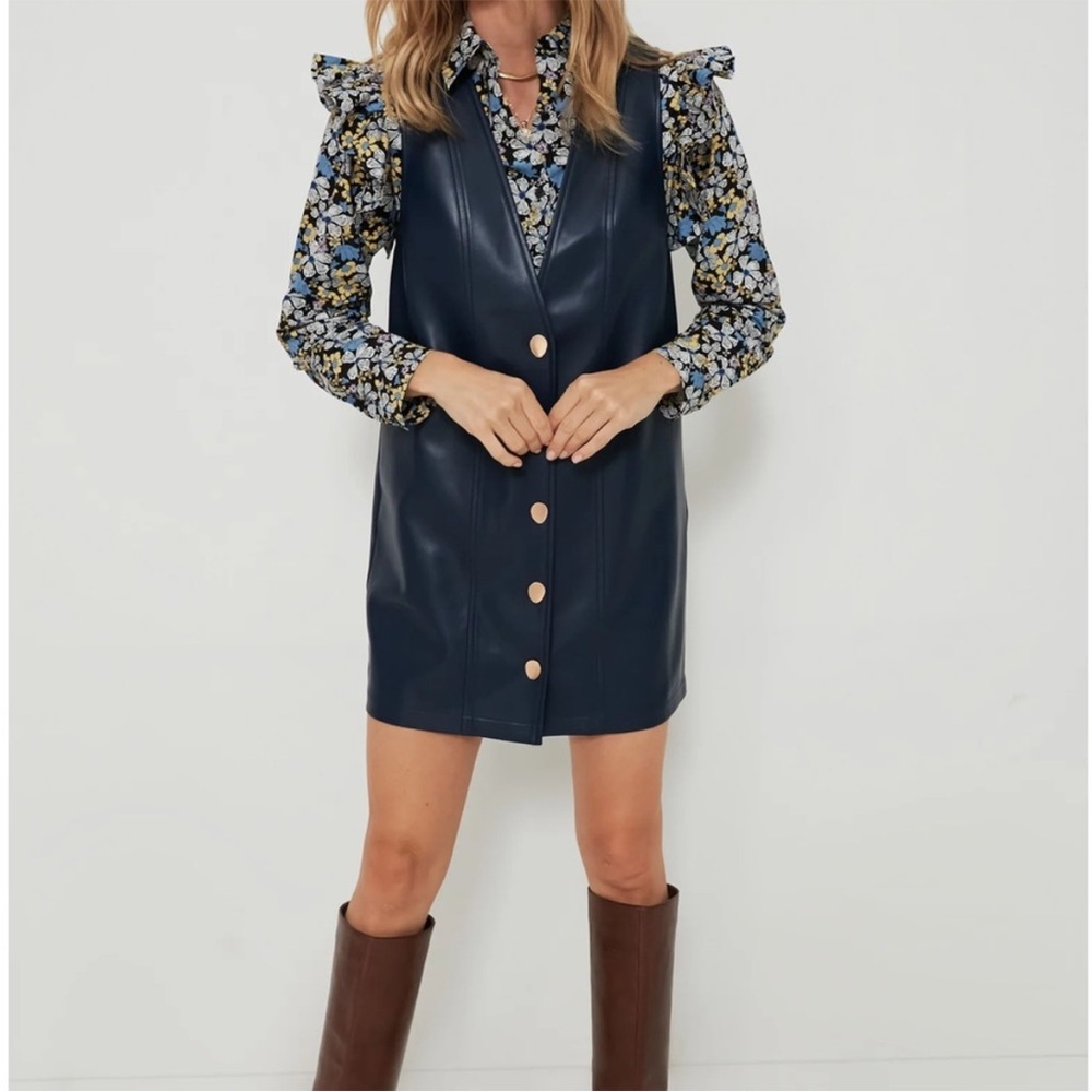 Navy Faux Leather Vest Dress (Hyacinth House - XS)